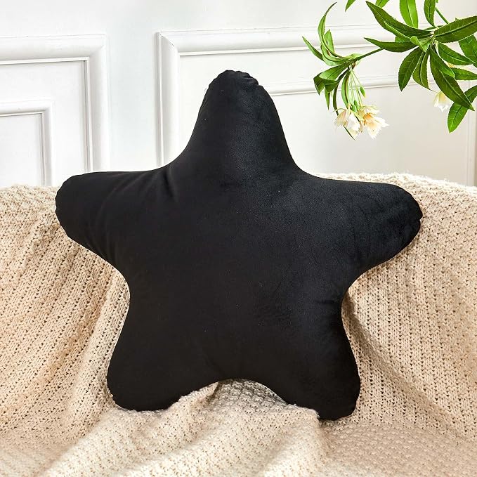 Black Star Throw Pillow, Cute Star Pillow Room Decor, Soft 14.9" Star Shaped by XVTRU