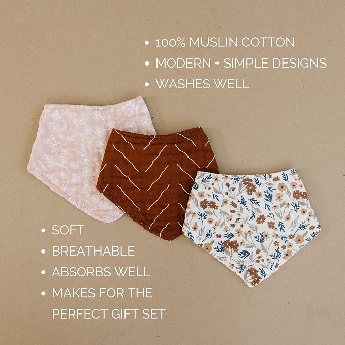 Mebie Baby Muslin Cotton Bib, 3 pack, Baby Bib Set - Image 5
