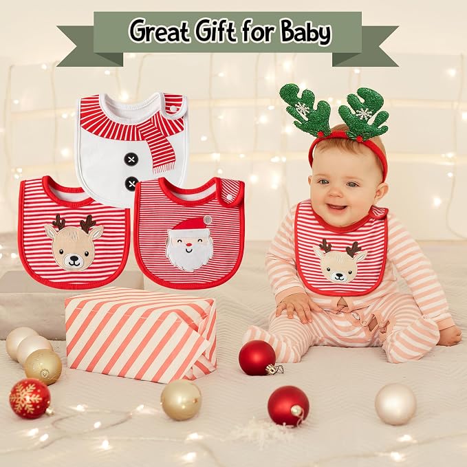 3Pcs Christmas Baby Cotton Bibs - Image 4