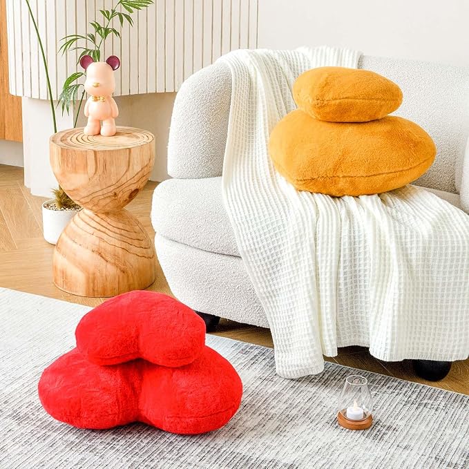 Orange Heart Pillows, Cute Heart Decorative Pillow, Heart Shaped Throw Pillows - Image 6