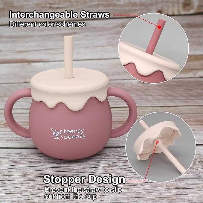 Honey Jar Pot 3-in-1 Silicone Training Cup 8.5oz, Baby Sippy Cup - Image 2