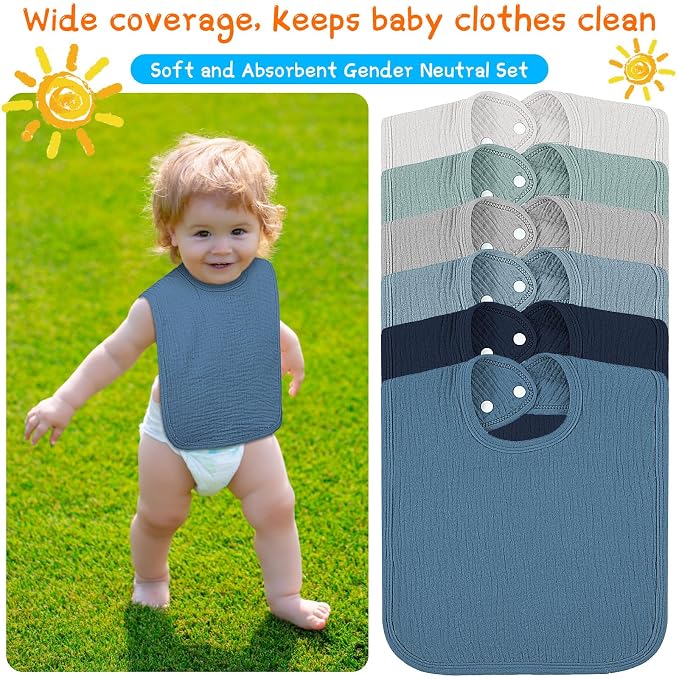 Toulite 6 Pcs Extra Large Muslin Toddler Baby Bibs - Image 4