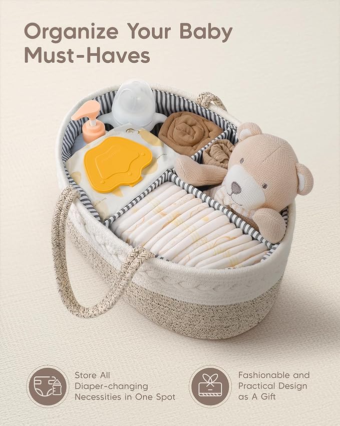 Maliton Diaper Caddy Organizer for Baby, Cotton Rope Baby Gift Basket, Portable - Image 4
