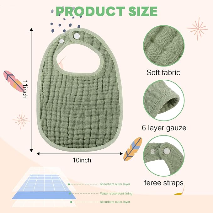 Tallew 8 Pack Muslin Burp Cloths and Baby Bibs - Image 3