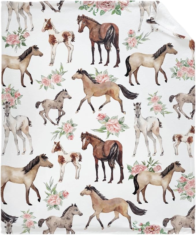 Horse Rose Blanket for Baby Girls Flowers Throw Blanket for Boys, Lightweight - Image 2