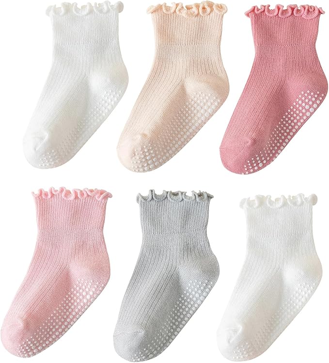 6 Pairs Toddler Ruffle Socks for Girls by ANYANIME