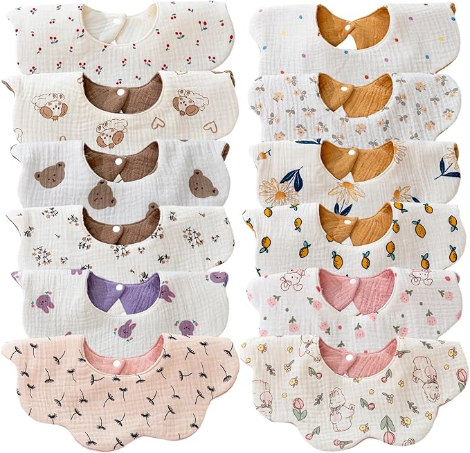 Baby Drool Bibs for Unisex Girls Boys 12 Pack Baby Muslin Bibs for Drooling and by DOSMINE