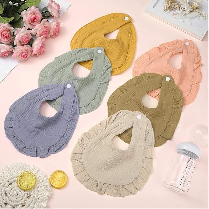 Seematn 10 Pcs Baby Muslin Bibs Drool Bibs Bandana Ruffle Soft Cotton - Image 7