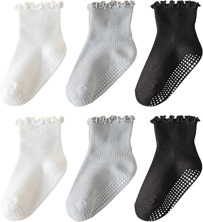 6 Pairs Toddler Ruffle Socks for Girls by ANYANIME