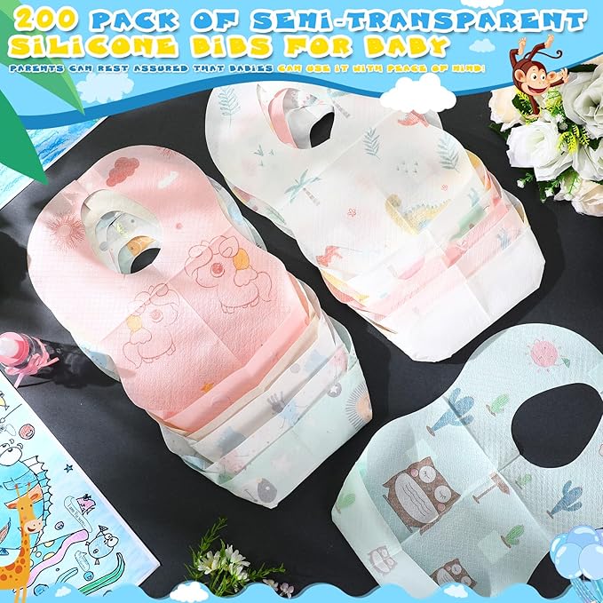 100/200 Pcs Disposable Baby Bibs Bulk Travel Feeding Bib Soft Food Catcher - Image 5