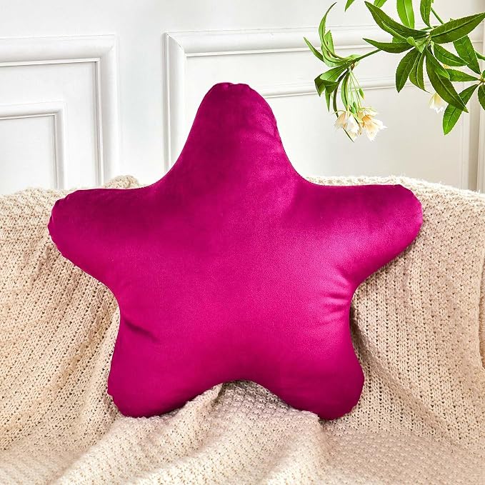 Fuchsia Star Throw Pillow, Cute Star Pillow Room Decor, Soft 19.6" Star Shaped by XVTRU
