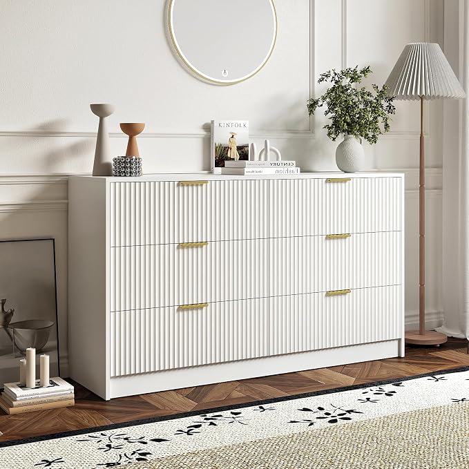6 Drawers Fluted Dresser for Bedroom, Large Floor Chest of Drawers, Modern Long by Provideyouwithbestproduct%EF%BC%81