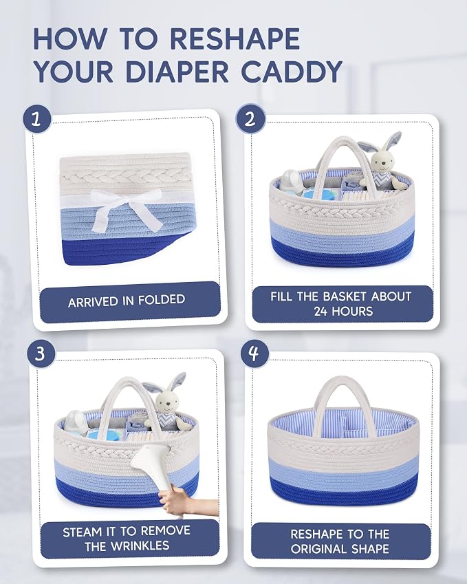 Maliton Baby Diaper Caddy Organizer, Cotton Rope Diaper Caddy Basket, Large - Image 8