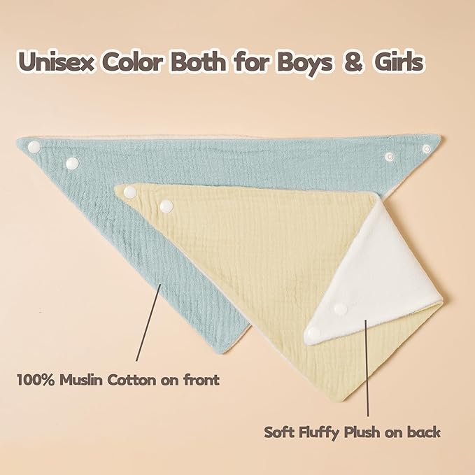 Susurration Muslin Baby Bibs 10Pack Baby Bandana Drool Bibs Soft Adjustable - Image 6