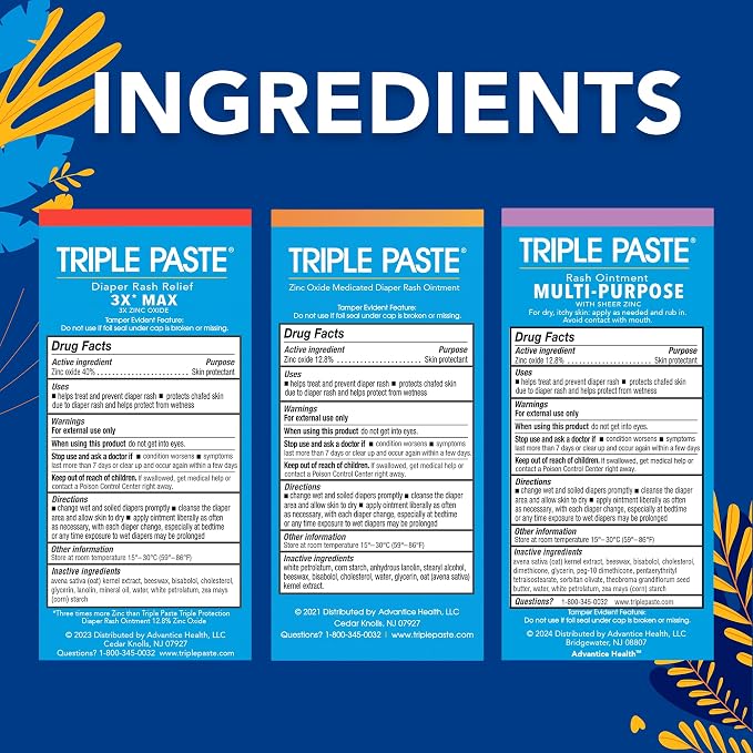 Triple Paste Gift Bundle: Diaper Rash Cream Ointment, 3X Max Strength, 2oz Trio - Image 4