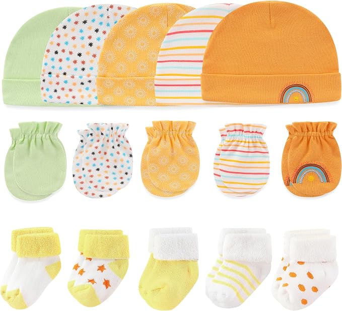 Newborn Baby Boy Girl Caps Mittens Socks Set Cotton Baby Essentials Accessories by MAMIMAKA