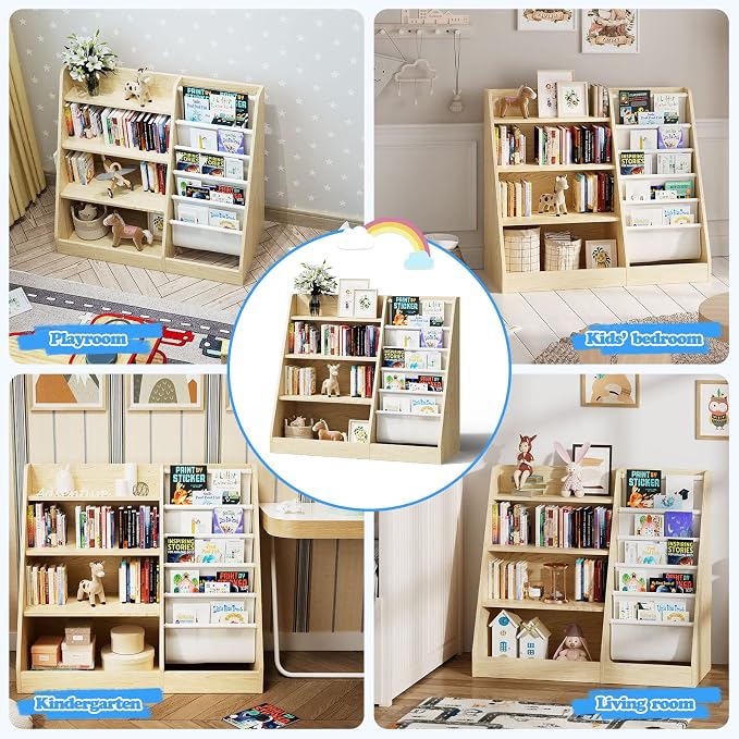 4 Tier Kids Wooden Bookshelf, Five Layer Sling Children Bookcase, Baby Storage - Image 6