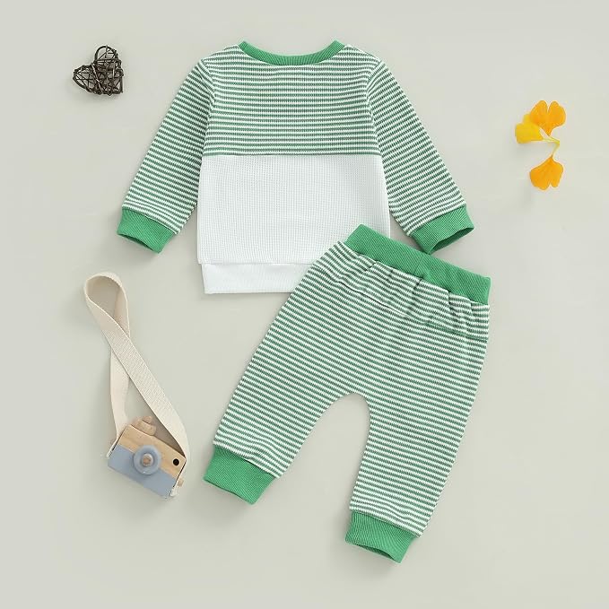 Toddler Baby Boy Fall Clothes Waffle Outfit Long Sleeve Color Blocking - Image 7
