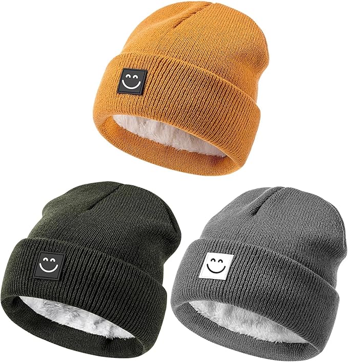 Baby Beanie Hat 3 Packs with Cute Smiley Face, Toddler Girls Boys Baby Hats by Hispeka