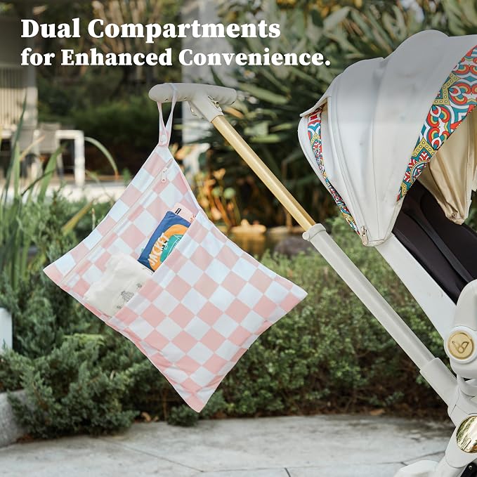 Pink Checkered Waterproof Wet Dy Diaper Bag - Image 3