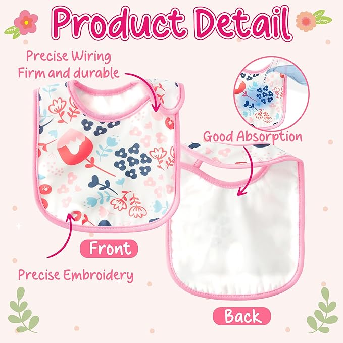 7Pcs Cotton Waterproof Baby Bibs Hook Loop Closure Newborn Bib Keepsake Baby - Image 3