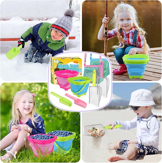 Beach Toys, Sand Toys with 2 Collapsible Beach Bucket and Beach Mesh Shovel - Image 7