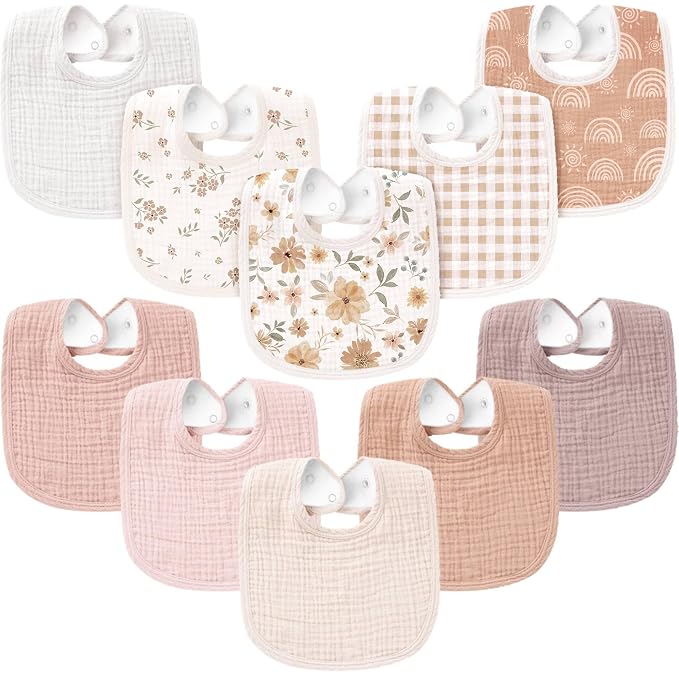 Konssy 10-Pack Muslin Baby Bibs, Soft Cotton Bandana Bibs by Konssy