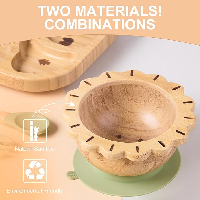 Suction Plates Bowls Set for Baby Toddler Non-Toxic Bamboo Feeding Set - Image 4