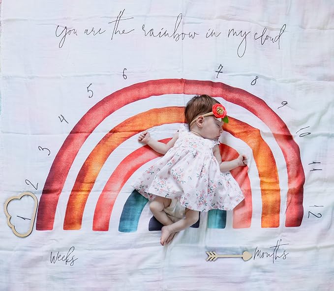 100% Organic Cotton Muslin Monthly Baby Milestone Blanket - Image 2