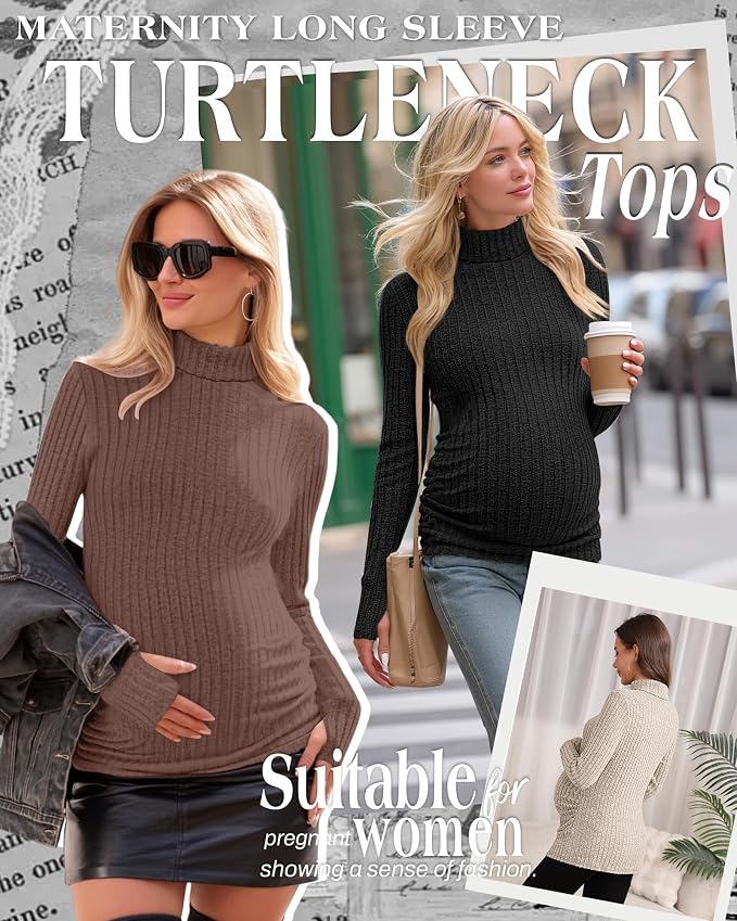 3 Pack Maternity T-Shirts Pregnancy Tops Women Sweater Long Sleeve Turtleneck - Image 2