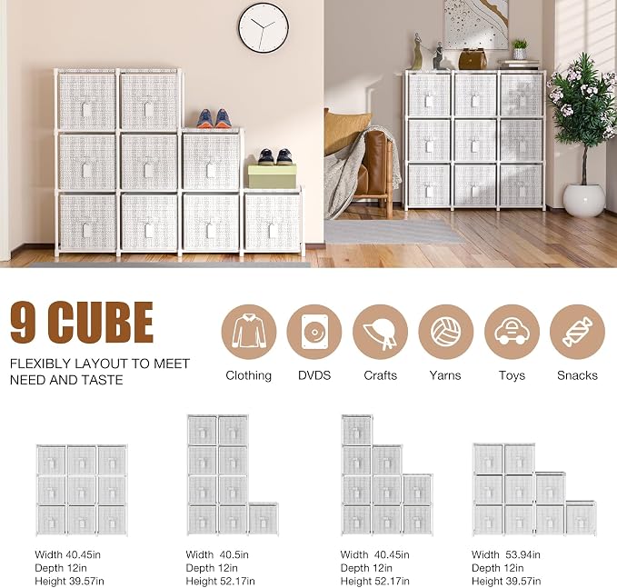 9 Cube Storage Organizer with Printed Drawers, Toy Cubby Storage - Image 5