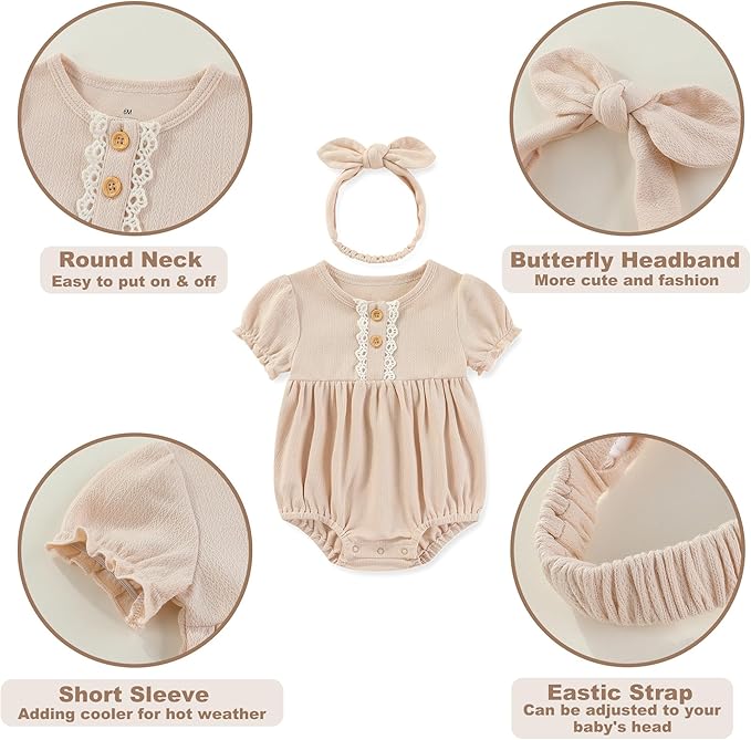 Newborn Baby Girl Clothes Cotton Bubble Romper Floral Short Sleeve Bodysuit 3 - Image 4
