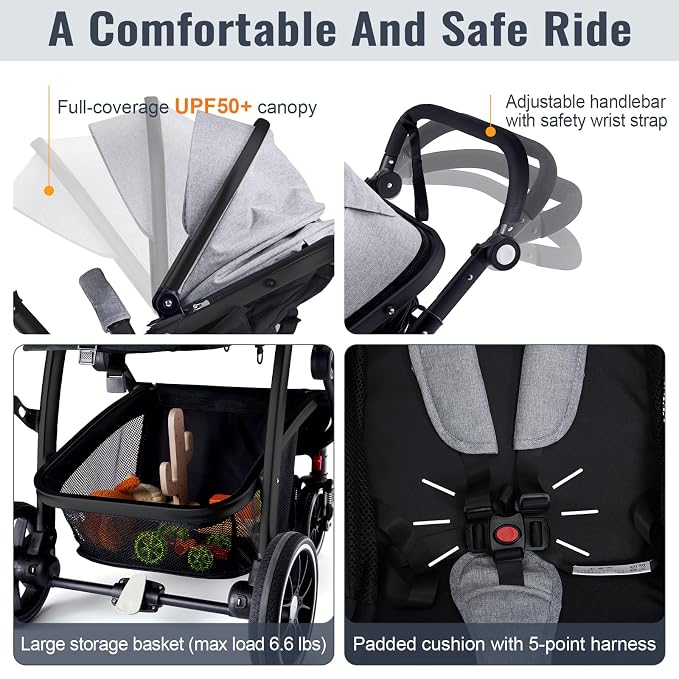 Baby Stroller, 2-in-1 Reversible ToddlerSeat - Image 6
