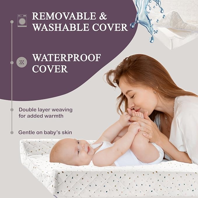 Organic Cotton Contoured Baby Changing Pad w/Waterproof Foam Mattress, Includes - Image 4