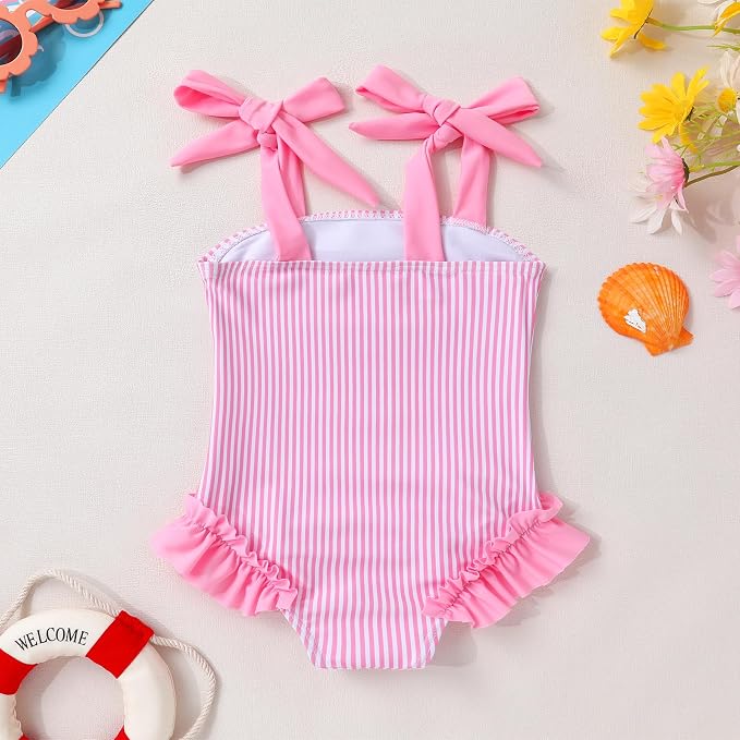 Happy Town Toddler Swimsuit Girl Solid Color Stripe One-Piece Baby Bathing Suits - Image 3