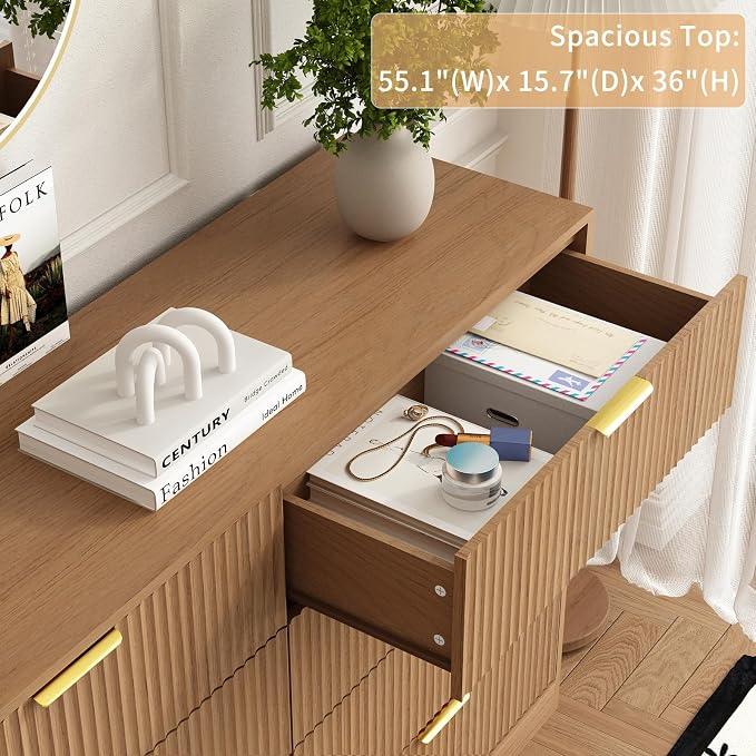 8 Drawer Dresser for Bedroom, Modern Fluted Double Dresser, Mid Century Wooden - Image 7