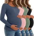 Riyiper 4 Pack Women's Maternity Shirts, Long Sleeve Cotton Ribbed Pregnancy by Riyiper