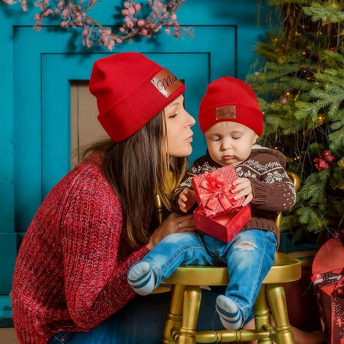 Custom Baby Beanies Personalized Toddler Winter Hats Name Leather Patch Kids - Image 7