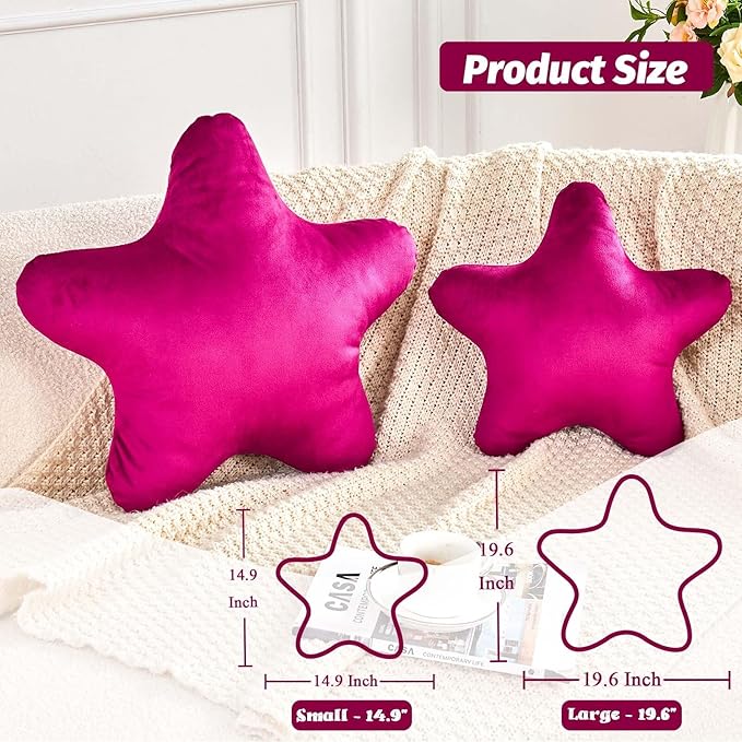 Fuchsia Star Throw Pillow, Cute Star Pillow Room Decor, Soft 14.9" Star Shaped - Image 2