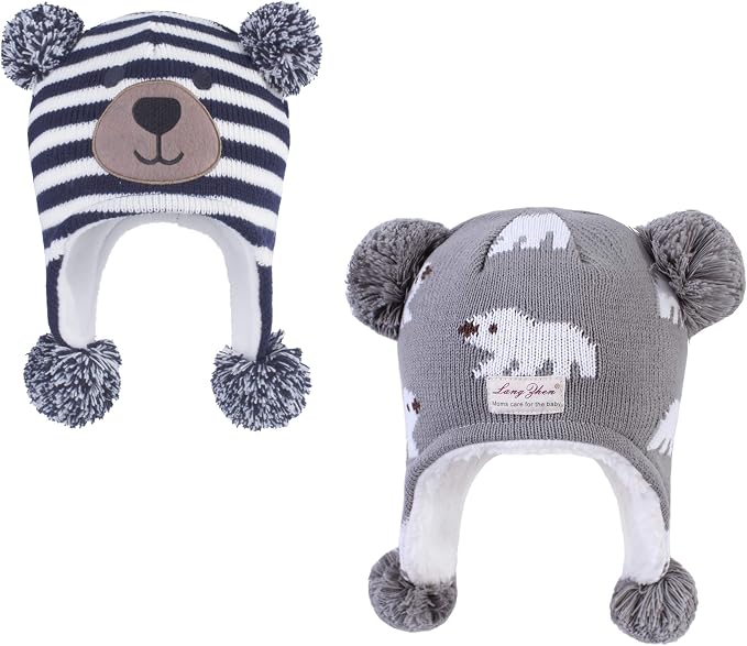 LANGZHEN Toddler Kids Infant Winter Hat, Earflap Knit Warm Cap Fleece Lined by LANGZHEN