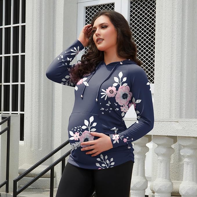GINKANA Maternity Hoodie Long Sleeves Shirts Casual Maternity Top Pregnancy - Image 2