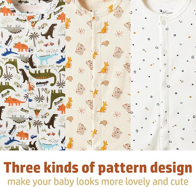 3-Pack 100% Cotton Baby Boy Rompers, 0-24Months Short Sleeve Toddler Romper - Image 3