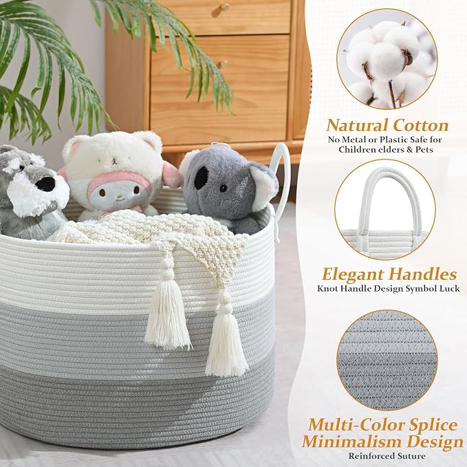 67L Storage Basket for Organizing, Cotton Rope Woven Blanket Basket, Toy - Image 5