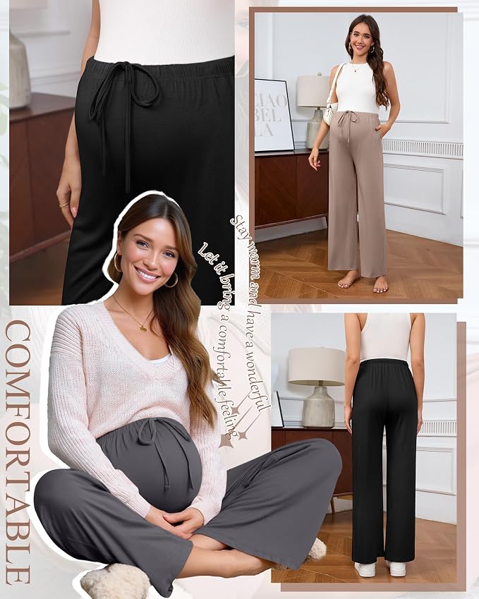 3 Pack Maternity Pants for Women Over The Belly Lounge Work Pregnancy Pants - Image 3
