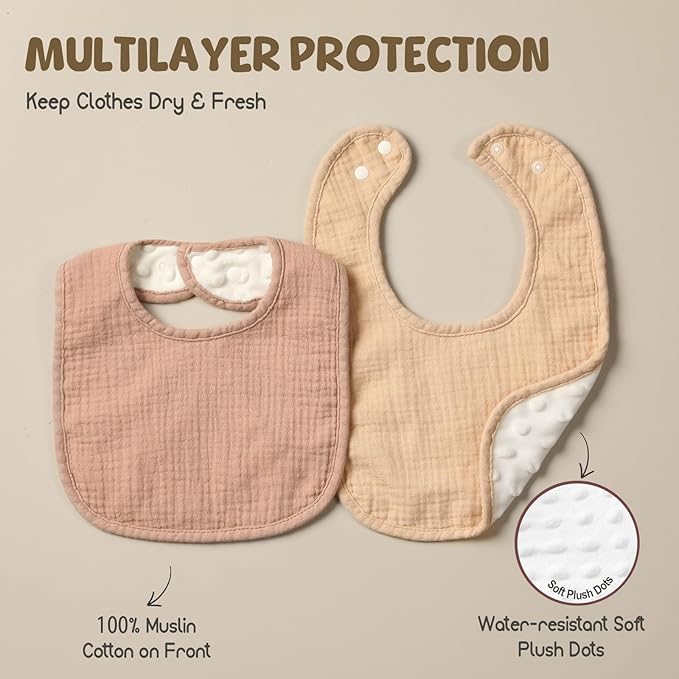 6-Pack Muslin Baby Bibs for Unisex Boys Girls, Cotton Baby Drool Bibs, Drooling - Image 2