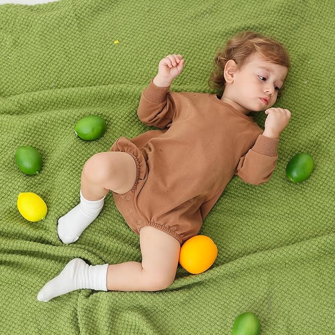 Bafeicao Baby Boy Girl Sweatshirt Romper Organic Cotton Solid Color Long Sleeve - Image 5