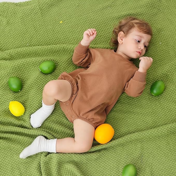 Bafeicao Baby Boy Girl Sweatshirt Romper Organic Cotton Solid Color Long Sleeve - Image 5