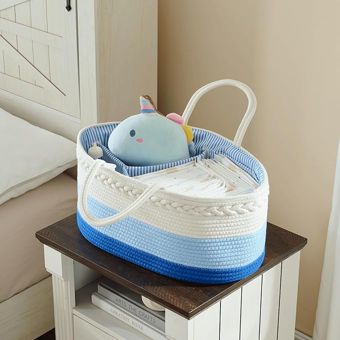 Baby Diaper Caddy Organizer, Extra Large Cotton Rope Nursery Diaper Basket - Image 6