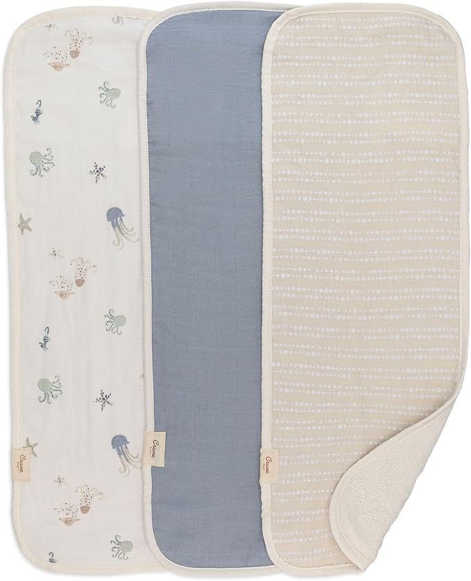 Crane Baby Muslin Baby Burp Cloths, Lightweight Absorbent Burp Cloth, Sea Life by CraneBaby