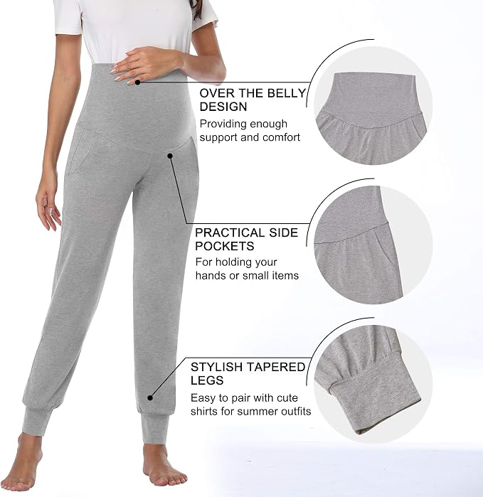 AMPOSH Women's Maternity Pants Stretchy Lounge Workout Pants Casual Loose Comfy - Image 2